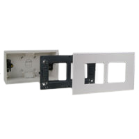 72355-F 79270X45-N 79255X45-N Flush Mount Plastic Box, Frame, Plate. Two Openings 45x45mm Size.